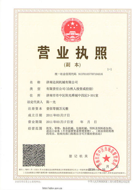 Porcellana Jinan Darin Machinery Co., Ltd. Certificazioni